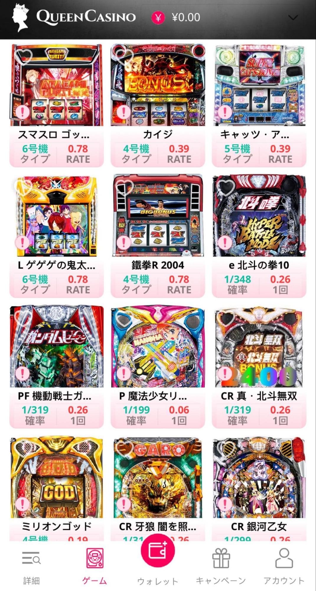 各ゲームでベットを行う